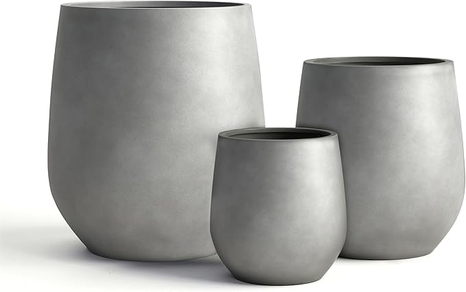 DTY Signature Mount Wilson Modern Indoor Outdoor Fiberstone Tapered Planter, Lightweight, Weather Resistant Garden Pot with Drainage Hole & Rubber Plug, Planter for Christmas Decor - Gray, Small