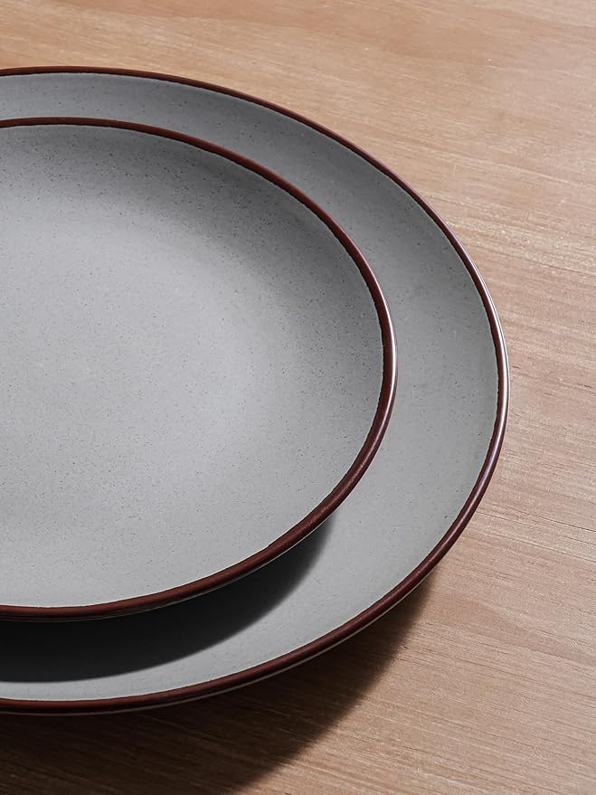 Famiware Venus Ceramic Plates and Bowls Sets, Speckled Dinnerware Dish Sets for 8 (24 Pieces) - Microwave and Dishwasher Safe, Matte Dark Grey