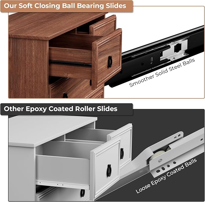 Dresser for Bedroom Tall, Mid Century Modern 6 Drawer Dresser, Cherry Wood Chest od Drawer with Large Storage for Clothes, Vintage, for Living Room, Bedroom, Hallway