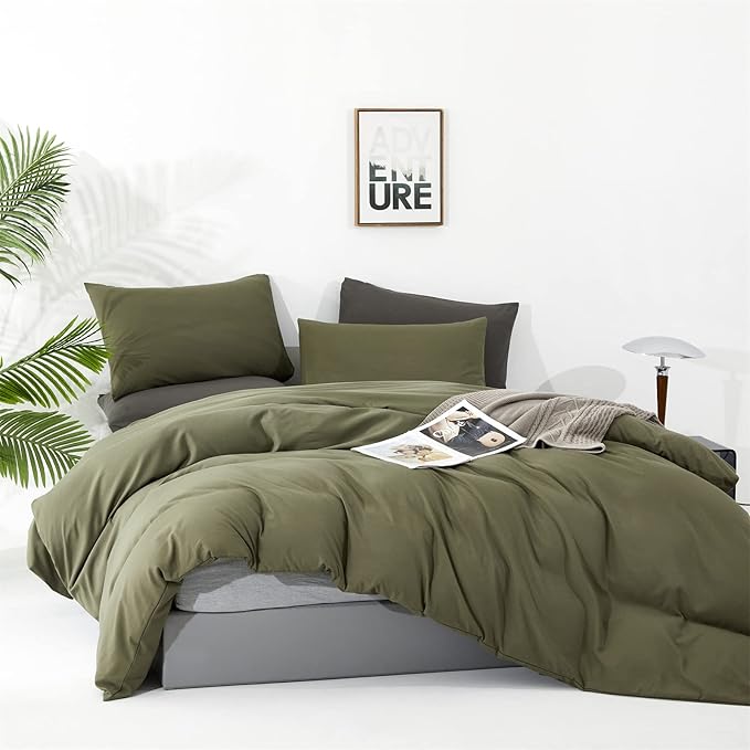 Luxlovery Olive Green Comforter Set King Army Green Bedding Comforter Set Modern Stylish Avocado Blanket Quilts Breathable Bedding Set Women Men Adults