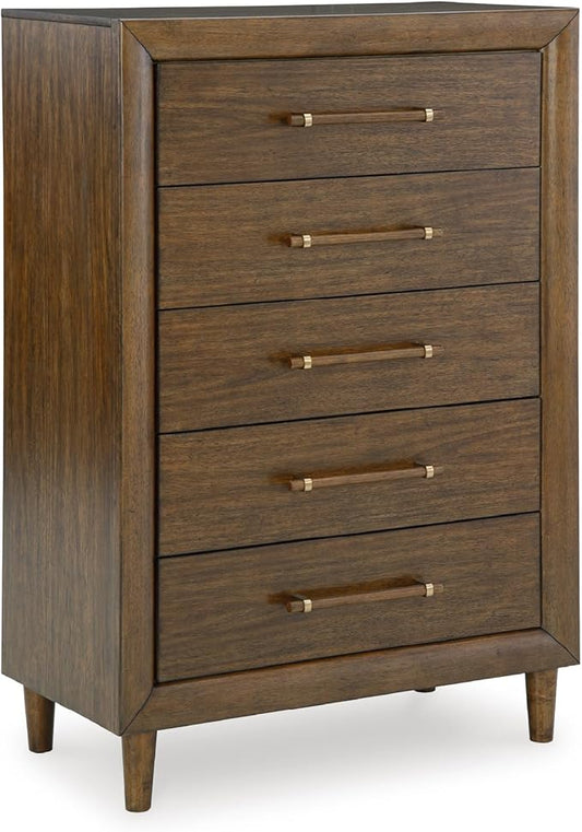 Signature Design by Ashley Lyncott Casual 5 Drawer Chest with Felt-Lined Top Drawer and Safety Stop for Bedroom, Dark Brown