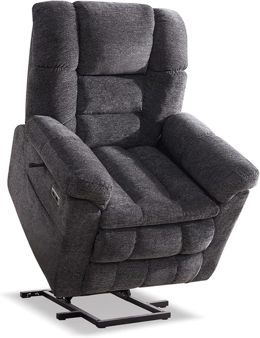 Triple Motor Power Lift Recliner Chair with Massage and Dual Heat for Elderly People, Zero Gravity Lay Flat Recliner Infinite Position, USB Ports（Grey）