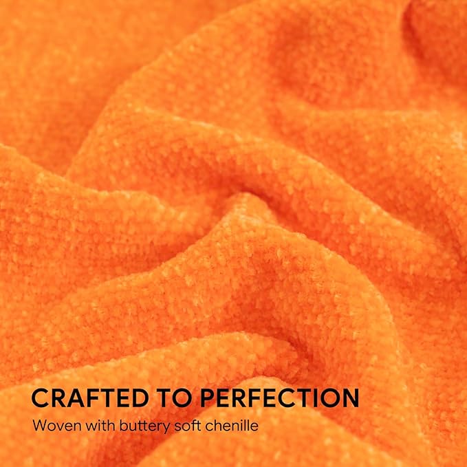 RECYCO Throw Blanket Soft Cozy Chenille Throw Blanket with Fringe Tassel for Couch Sofa Chair Bed Living Room (Orange, 50'' x 60'')