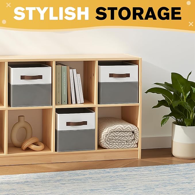 JTIEO 8 Pack Collapsible Storage Baskets 15"x11" for Shelves, Fabric Bins with Sturdy Handles, Decorative Closet Storage Baskets for Organizing Clothes, Toys, Nursery, Living Room