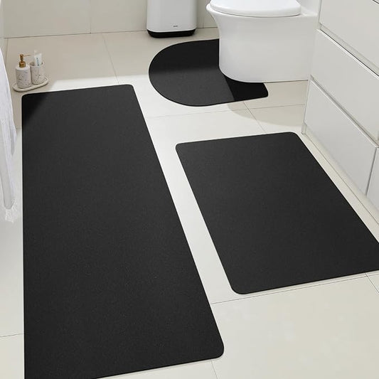 ACCUMTEK Ultra Thin Non-Slip Bath Mat Fit Under Door 3 Piece, Upgrade Backing Non Slip Bath Mat, Quick Dry Ultra Absorbent Bathroom Rugs, Machine Washable Bath Mats for Bathroom, Bathtub & Kitchen