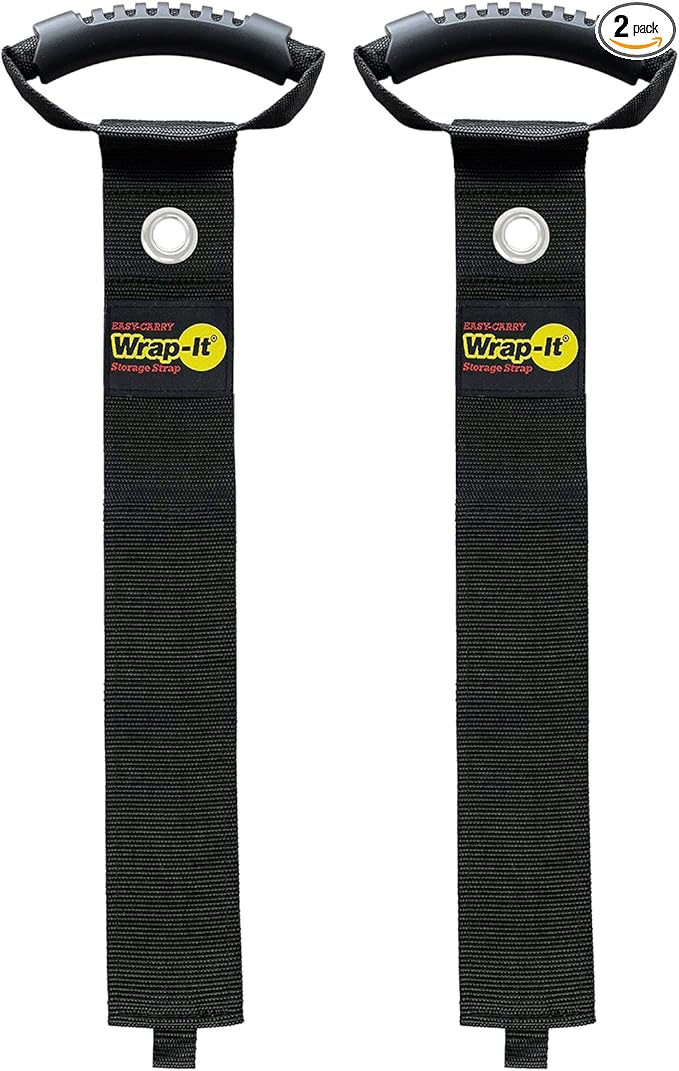 Easy-Carry Wrap-It Storage Straps - 36” (2-Pack) Black with Grommet - Heavy Duty Cord Carrying Strap Keeper and Extension Cord Organizer