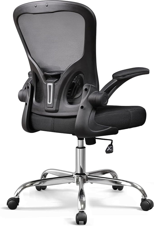 DEVAISE Office Chair, Ergonomic Computer Desk Chair with Flip-up Armrests, Comfy Mesh with Adjustable Lumbar Support, Black