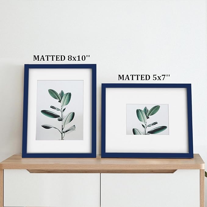 Egofine 11x14 Picture Frame Made of Solid Wood Covered by Plexiglass, Display Pictures 5x7/8x10 with Mat or 11x14 Without Mat for Table Top Display and Wall Mounting Photo Frame, Navy Blue