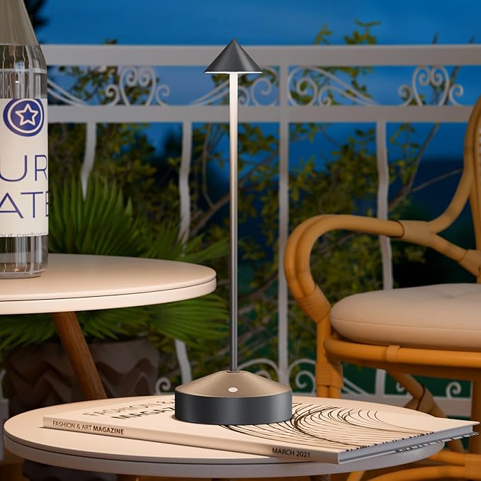 Portable Rechargeable Table Lamp for Indoor Outdoor, Battery Operated Desk Light with 3-Color Dimming Touch Control for Bedroom Dining Living Room Office Restaurant Cafe Patio Balcony