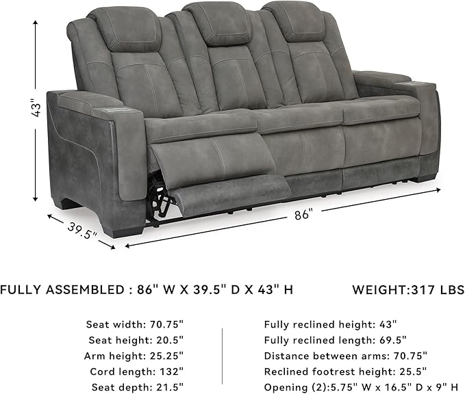 Signature Design by Ashley Next-Gen DuraPella Modern Faux Leather Power Reclining Sofa with Adjustable Headrest, Gray