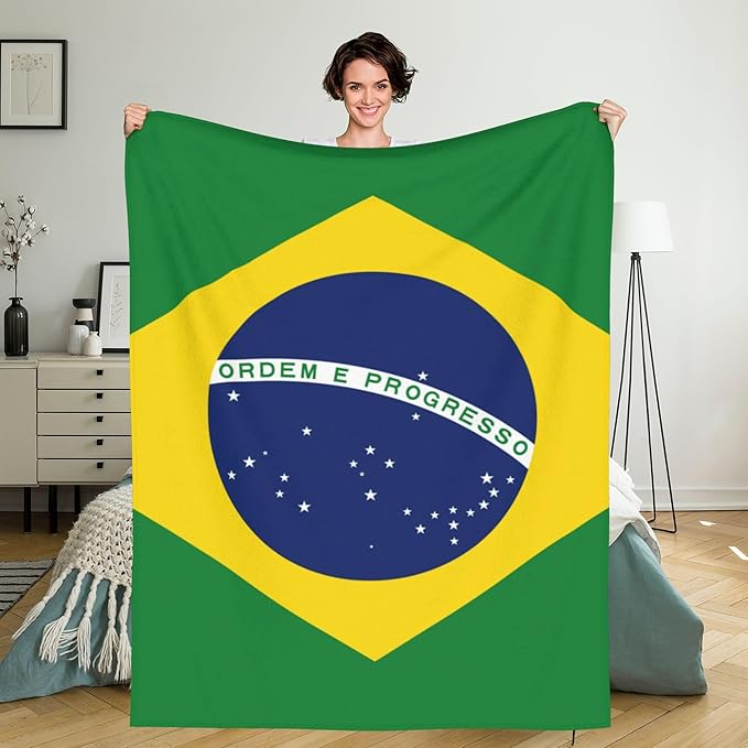 Brazil Flag Lightweight Throw Blanket 80x60 Inch, Travel Blanket Cozy Plush Warm Blankets for Bedroom Living Rooms Sofa Beds Office