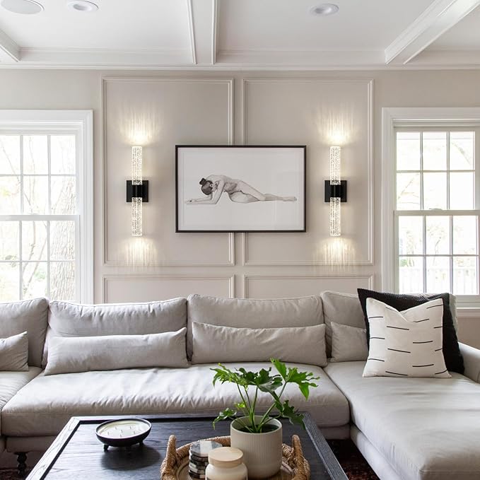 Battery Operated Wireless Wall Sconces Set of Two, Rechargeable Black Wall Sconce Set of 2 with Remote Control, Modern LED Wall Light for Bedroom, Living Room, Hallway (4000K)