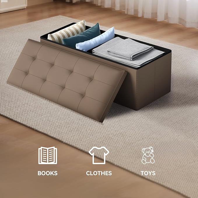 Storage Ottoman Bench, 43 Inch Ottoman Foot Rest, End of Bed Bench, Storage Chest, Load 700 lb, for Living Room, Bedroom, Entryway, Brown