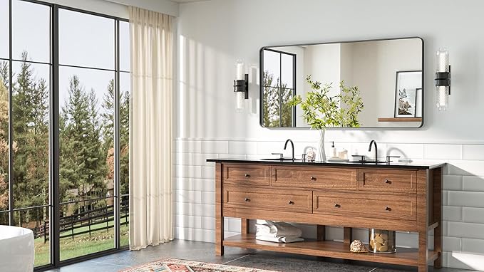 TETOTE Black Mirror 48 x 24 Vanity Mirrors for Wall Decor Matte Black Bathroom Mirrors, Tempered Glass, Modern Farmhouse Wall Mounted Mirror for Decorative(Horizontal/Vertical)