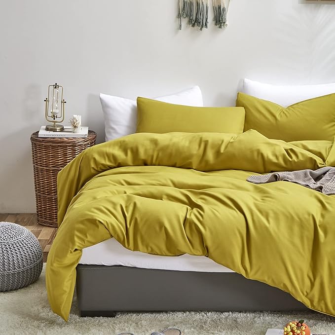 Luxlovery Chartreuse Comforter Set Full Moss Green Bedding Comforter Set l Modern Solid Grass Green Soft Breathable Yellowish Blanket Quilts 3 Piece Bedding Set for Women Men Kids