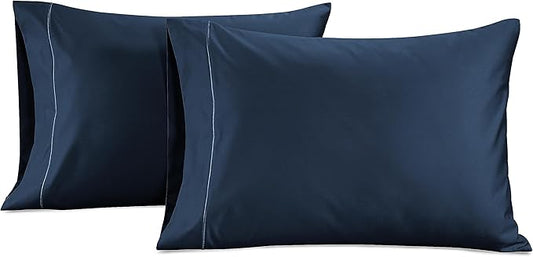 Lane Linen 100% Egyptian Cotton Pillow Cases Queen Size Set of 2 (20"x30") - 1000 Thread Count Luxury Sateen Weave Pillowcases Queen Size Pack of 2- Navy Blue Pillow Cases Set of 2 - Dark Denim