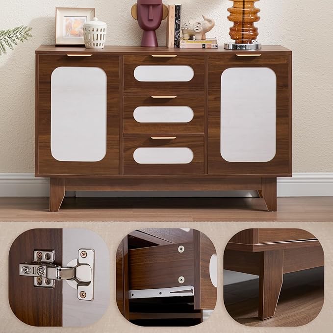 CANMOV Mid Century Modern Living Room Table Sets, Includes TV Console for 60-70 inch TV, 39 inch Coffee Table and 47" Buffet Cabinet with Storage for Bedroom, Living Room (Walnut)