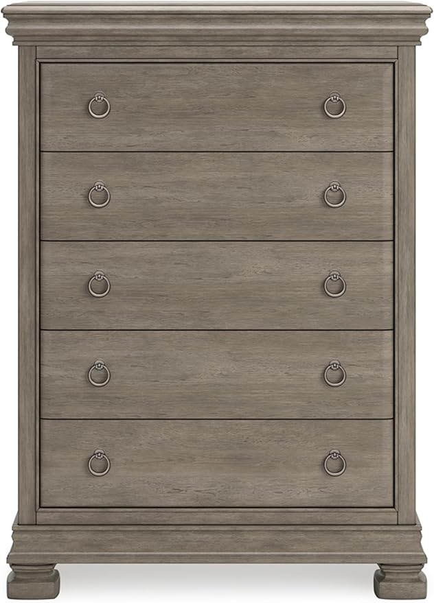 Signature Design by Ashley Lexorne Traditional 5 Drawer Chest with Felt-lined Top Drawer for Bedroom, Gray