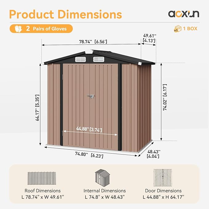 Aoxun 6x3.9 FT Shed Metal Outdoor Storage Shed Garden Shed with Lockable Doors Tool Shed Bike Shed for Backyard, Patio, Poolside (Brown)