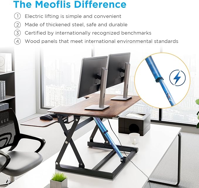 36" Standing Desk Converter, Dyropcurv Series Height Adjustable Computer Desk Ergonomic Home Office Desk for Adults, Sit to Stand Desk with Quiet Motor, Vintage Brown