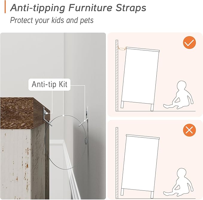 WAMPAT Wood Dresser Set of 2, Mid Century Modern Chest of Drawers, Wide Kids Dressers with 6 Drawers for Bedroom Living Room Entryway;Rustic White