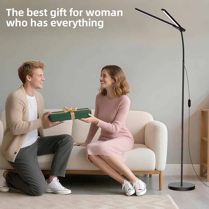 24W Ultra-Bright LED Floor Lamp for Living Room, 2400LM Double Head Craft Light with Adjustable Panels Gooseneck Lamp, Tall Standing Lamp for Office/Reading/Bedroom/Piano/Tattoo/Sewing/Puzzle/Lash