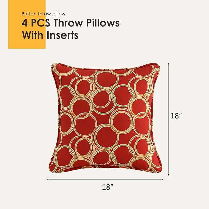 Outdoor Decorative Pillows Pack of 4, 18" x 18" Outdoor Pillow Set for Couch Bed Throw Patio Sofa, Circle Red