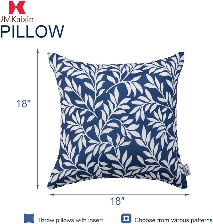 Outdoor Pillows, Pack of 2 Waterproof Decorative Throw Pillows with Inserts, 18”x18” Square Pillows for Bed, Couch, Sofa and Patio Furniture