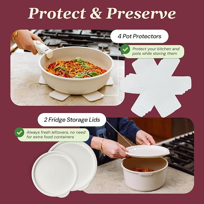15-Piece White Granite Nonstick Cookware Set – Detachable Handles & Tempered Glass Lids – Stackable & Cool-Touch - Induction & Oven Safe to 480°F - Scratch-Resistant, PFOA & PFOS-Free