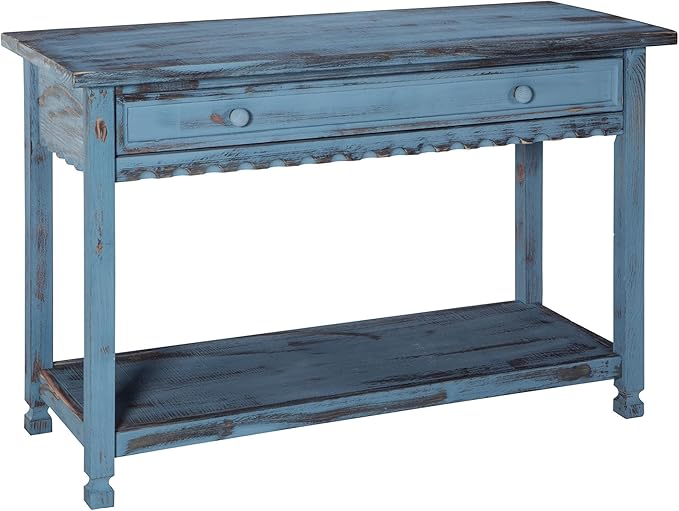 Alaterre Furniture Rustic Cottage Media Console Table, Antique Blue with 1 Drawer and 1 Shelf, Hardwood Construction, Ideal for Living Room or Entryway
