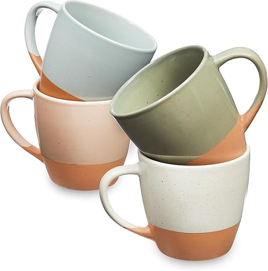 Sheffield Home Coffee Mugs Set of 4 Stoneware Mugs - 16oz Large Ceramic Coffee Mug with Handle - Dishwasher & Microwave Safe Classic Mug for Tea, Latte, Espresso and Cappuccino - Assorted Neutrals