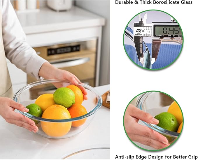 WhiteRhino Glass Mixing Bowl with Lids Set of 4,(1,1.5,2.5,3.7) Large Salad Bowl,Space-Saving Stacking Bowl for Kitchen Food Storage,Glass bowl for Cooking,Baking