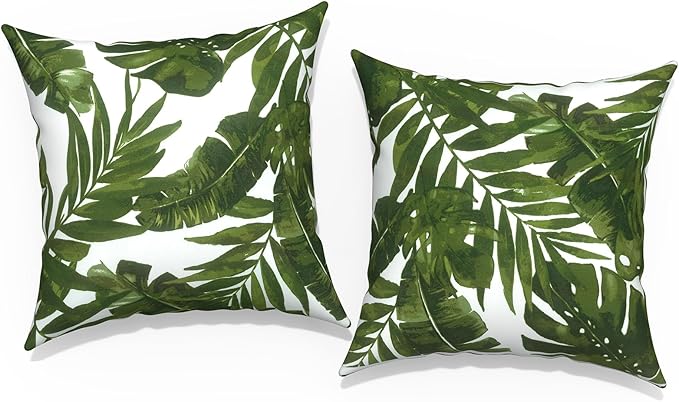 Outdoor Throw Pillow Covers 16x16 Inch, Square Patio Pillow Cases Pack of 2, Modern Decorative Back Cushion Covers for Patio Furniture Garden Couch Farmhouse, Palm Green