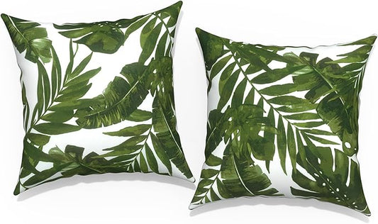 Outdoor Throw Pillow Covers 16x16 Inch, Square Patio Pillow Cases Pack of 2, Modern Decorative Back Cushion Covers for Patio Furniture Garden Couch Farmhouse, Palm Green