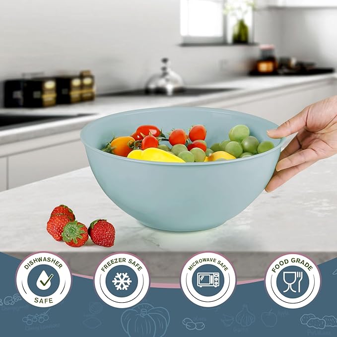 4-Piece Plastic Mixing Bowl Set, 113oz Lightweight Serving Bowls, Large Salad Bowls for Baking,Prepping, Cooking and Serving Food, Dishwasher & Microwave Safe