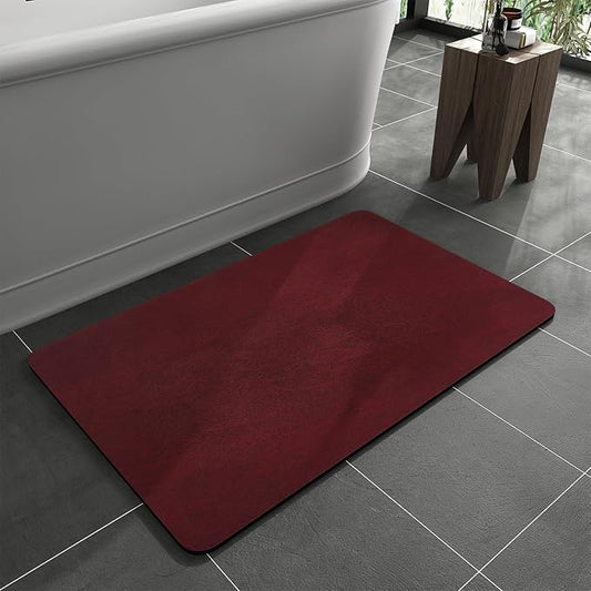 MontVoo -Bath Mat Rug-Rubber Backing Non Slip Quick Dry Absorbent Thin Bathroom Rugs Fit Under Door-Faux Suede Surface Bathroom Floor Mats-Shower Rug for in Front of Bathtub Shower Burgundy 17"x27.5"
