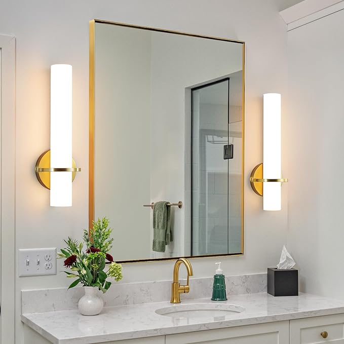 Wall Sconces - 15 inch Gold Wall Sconces Set of Two Modern Bathroom Sconce 15W Dimmable LED Wall Sconce Light with Acrylic Lampshade, Bathroom Vanity Light for Mirror Living Room Hallway 3000K