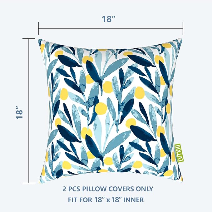 LVTXIII Outdoor Throw Pillow Covers 18 x 18 Inch, Covers ONLY Modern Paisley Pattern Decorative Square Toss Pillow Case Pack of 2 for Home Patio Garden Sofa Bed Furniture, Leaves Multi