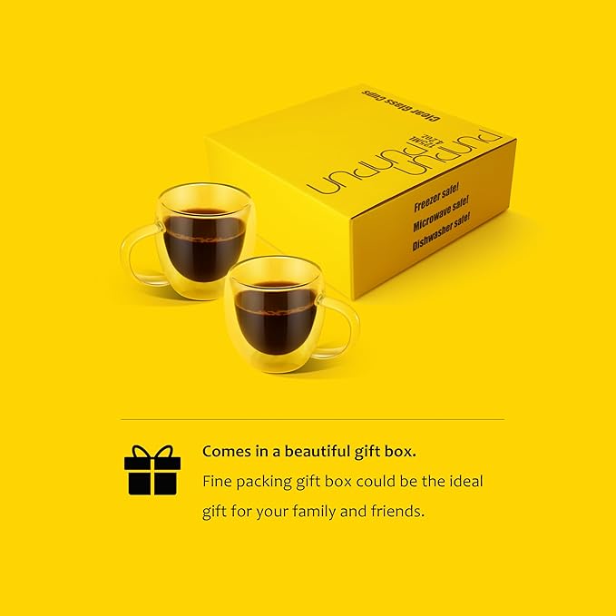 PunPun 8.5oz/250ml Espresso Cups, Double Wall Insulated Glass Cups, Set of 2