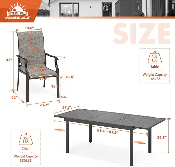 9 Piece Outdoor Dining Sets, Textilene Patio Dining Sets for 8, Metal Expandable Patio Table & High Back Patio Chairs All Weather Outdoor Table and Chair Sets for Backyard Deck