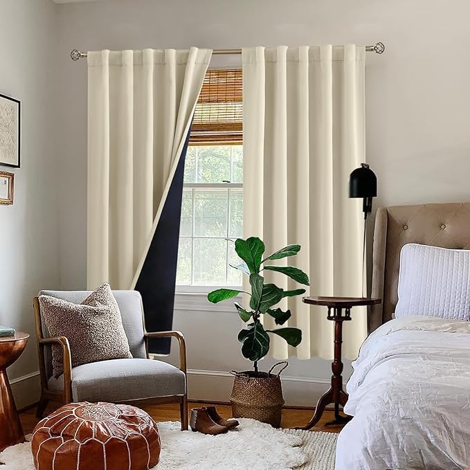 BGment Beige Full Blackout Curtains with Thermal Insulation Liner Curtains 72 Inches Long，Rod Pocket and Back Tab Double Layer Room Darkening Window Curtain for Bedroom(42 x 72 Inch, 2 Panels, Beige)