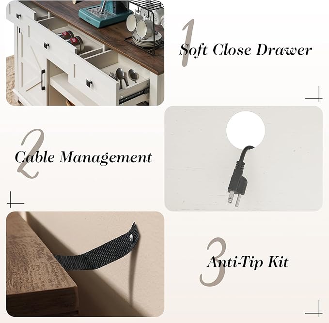 Farmhouse TV Stand with Sliding Barn Door & Drawer, 59" Rustic Entertainment Center for TVs up to 65", Buffet Storage Cabinet for Living Room, Dinning Room, White+Barnwood