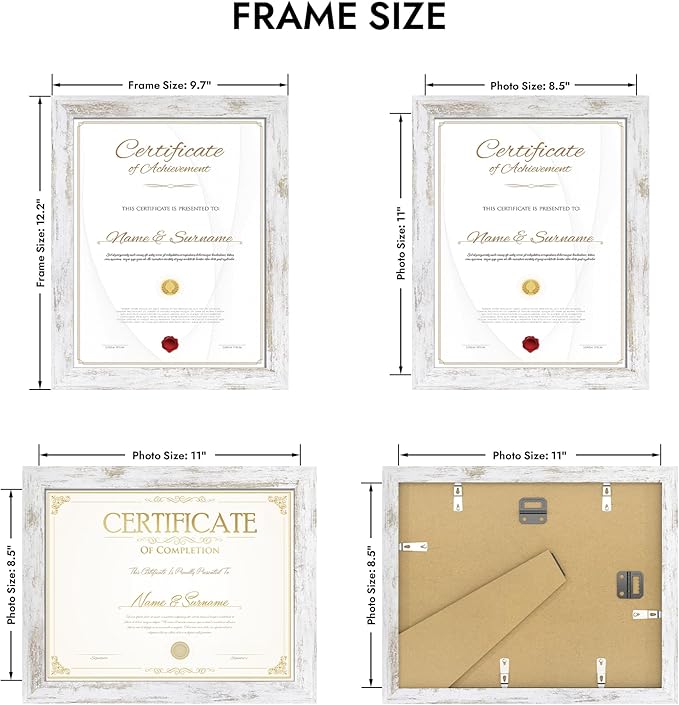 8.5 by 11 Diploma Picture Frame, Made of Real Glass and Wooden Certificate Frame, Horizontal and Vertical Display for Wall or Tabletop (Black, 1Pack)