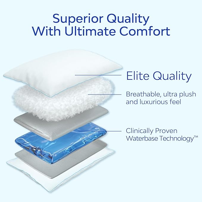 Water Pillow - Elite Collection Down Alternative. Orthopedic for Neck Pain Relief, Adjustable Water Pillow for Sleeping. (2 Pack)