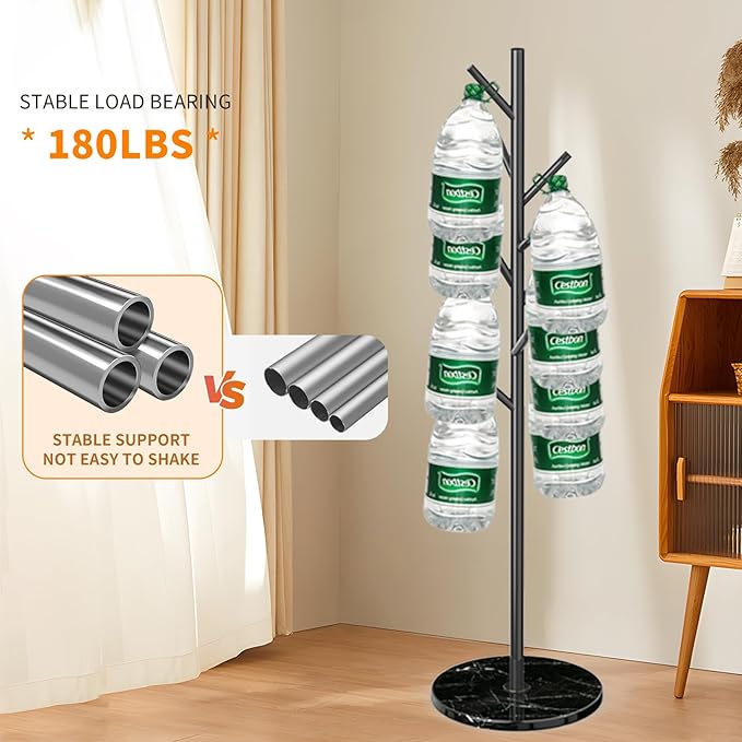 Metal Modern Coat Rack Stand, Sturdy Freestanding Coat Rack with Natural Marble Base, Black Coat Racks and Coat Hall Tree Hanger Stand for Entryway, Hallway, Office (Black Marble base)