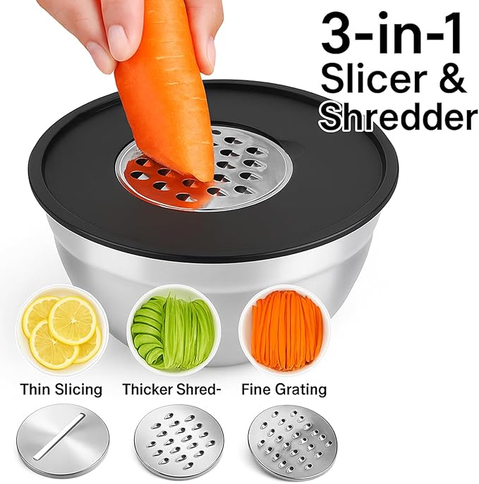 Mixing Bowls With Lids Set, Large Thicker Stainless Steel Stackable Mixing Bowl Set, 0.4/1.5/2/2.5/3.5/4 Qrt, Black