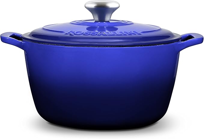 Signature Enameled Cast Iron Dutch Oven, Non-Stick Serving Pot with Tight Fitting Lid for Perfect Roasting, Baking, Sauteing, and Bread Making | 3.5Q (3.3L) - Indigo Blue