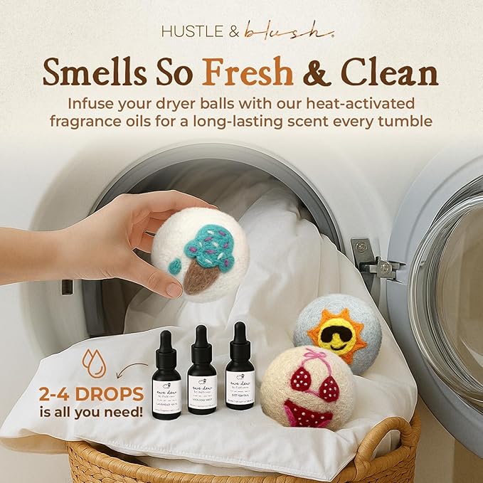 Fluff Ewes Wool Dryer Balls 6 Pack Premium New Zealand Wool Laundry Balls for Dryer, No Static Dryer Balls Laundry Reusable, XL Wool Dryer Balls Cute, Baby Dryer Balls for Dryers - Fun in The Sun