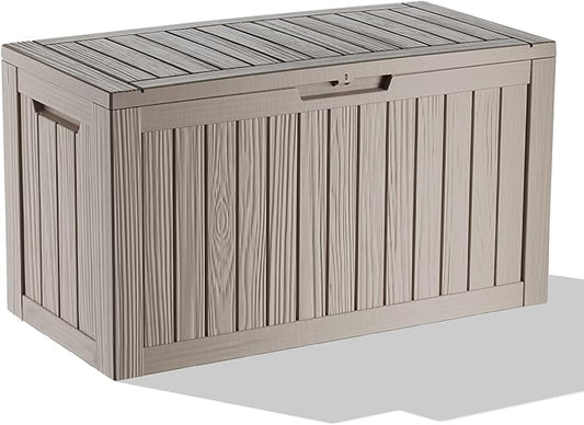 Vixzen 85 Gallon Resin Deck Box, Lockable Outdoor Storage Box for Patio Cushions Storage Furniture,Garden Tools, Pool Supplies, Weatherproof and UV Resistant-Grey