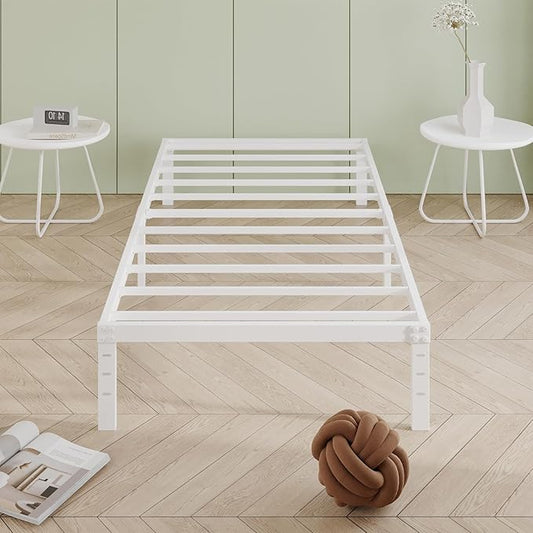 12 Inch Twin Bed Frames, Heavy Duty Metal Twin Platform Bed Frame, No Box Spring Needed, Easy Assembly, Noise-Free, White